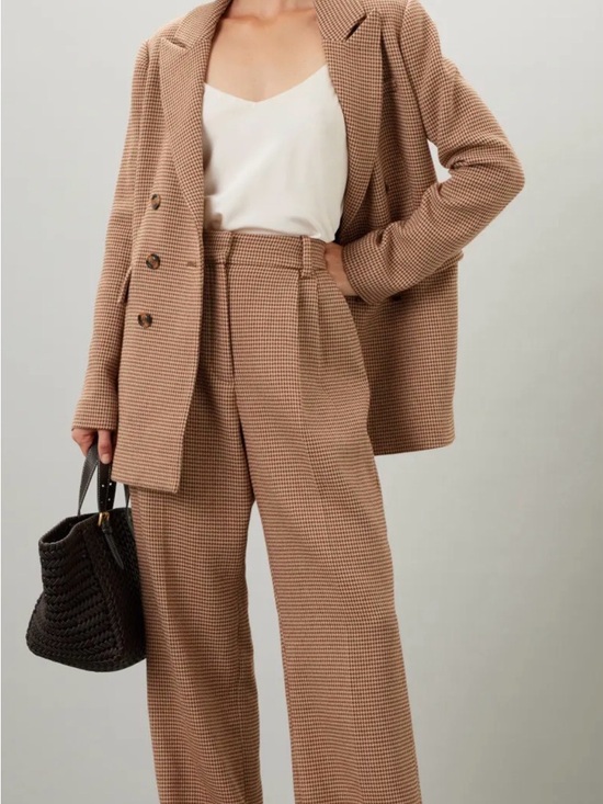 Favorite Daughter Pants - Favorite Daughter Toffee Houndstooth High Rise Wide Leg Trouser Pants 8 NWT